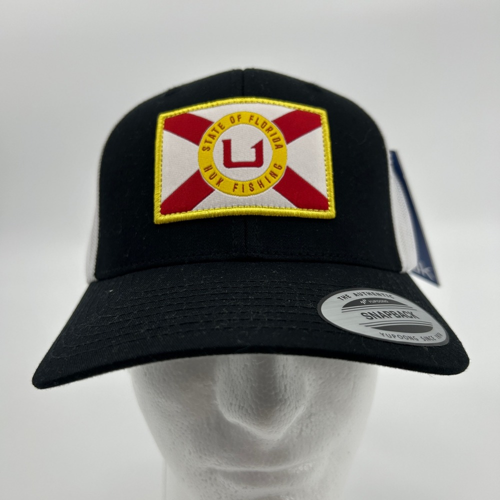 Huk‎ Fishing State Of Florida Trucker Hat Black White Snapback Cap NEW